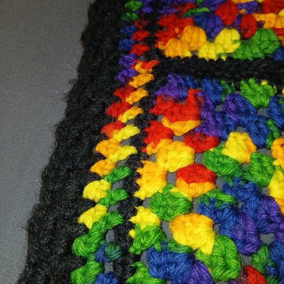Granny Square Multicolor Crochet Afghan Sparkly Yarn Bulky Blanket - Picture 3 of 3